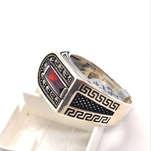 BRAND NEW MEN'S RING RED STONE STERLING SILVER 925 - Picture 4 of 6